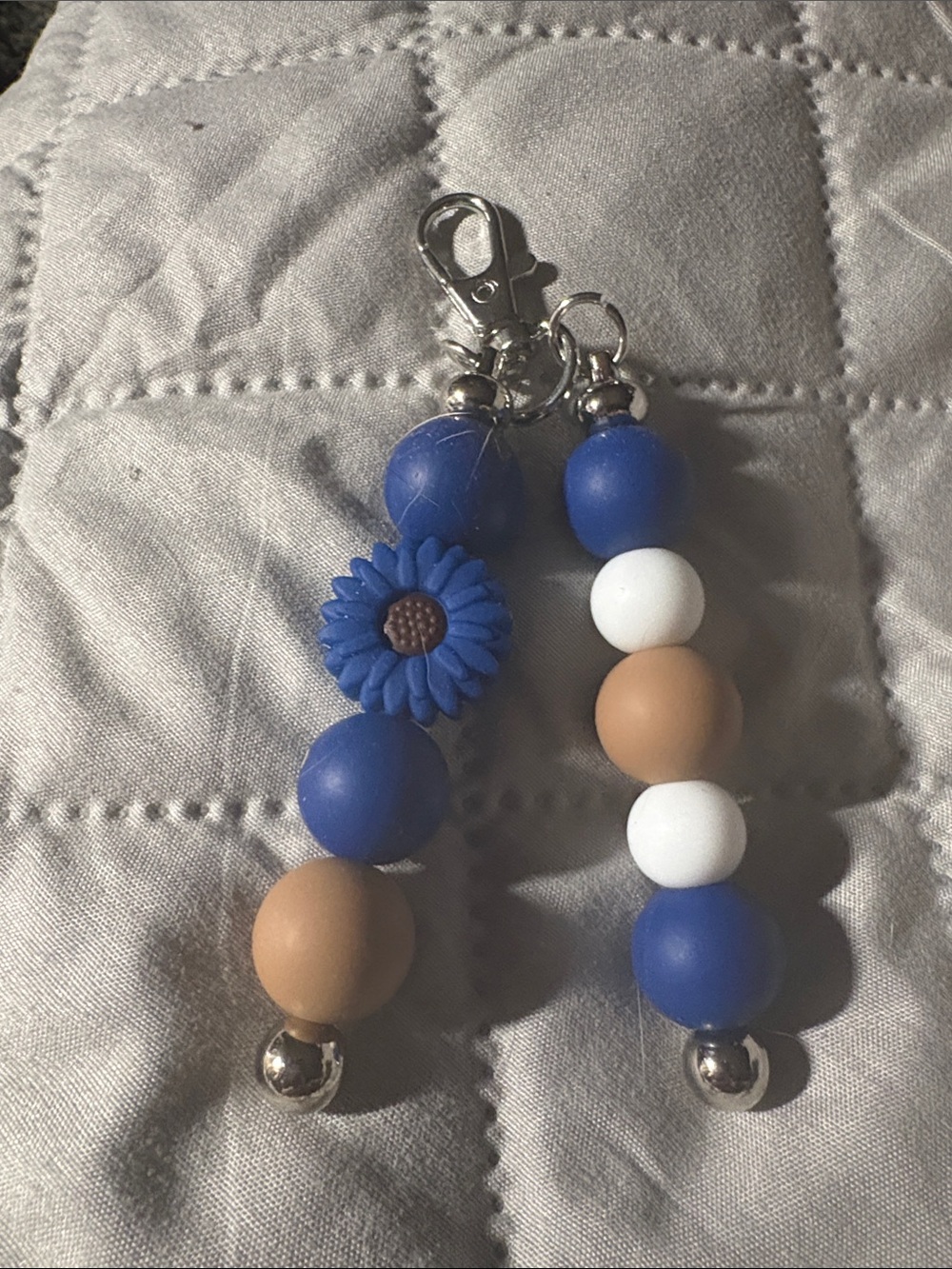 Blue Floral Bead Keychain Set